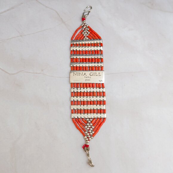 Nina Gill Paris Coral & Sterling Wide Bracelet (83.7g) - Picture 2 of 10